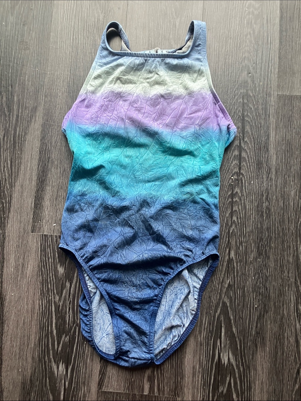 Vintage 80s 90s Blue and Purple Ombré Tie Dye Striped One Piece Swimsuit